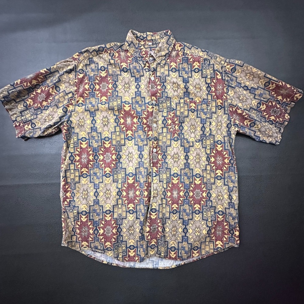 Vintage Aztec Western Shirt Mens Large Multicolor Aztec Button up Navajo 1990s
